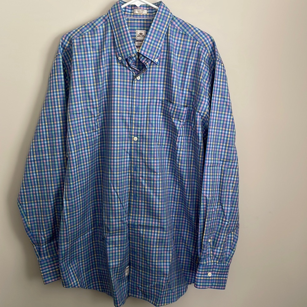 Peter Millar Mini-Plaid multi blue-green-purple- Button down long sleeve XL